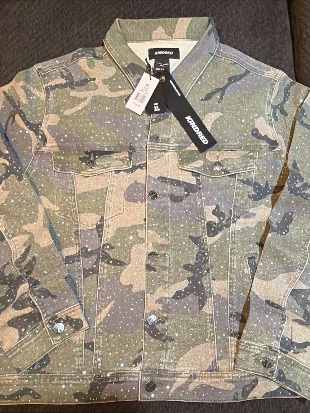 Kindred Camouflage XL Denim Jacket with 360 rhinestone will come sealed